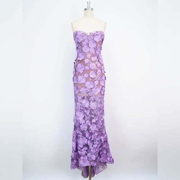 NWOT Bronx and Banco Jasmine Lilac floral Strapless Gown - Picture 9 of 16